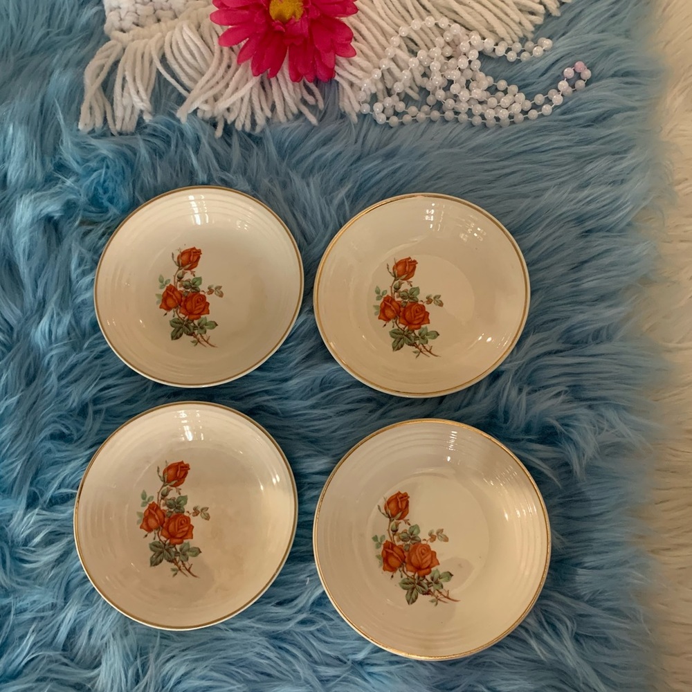 Vintage 1940 Universal Cambridge Pottery American Beauty Rose Dishes 22K Gold